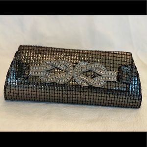 Arden B Clutch Purse Black Snake Skin Pattern Silver Rhinestone detail